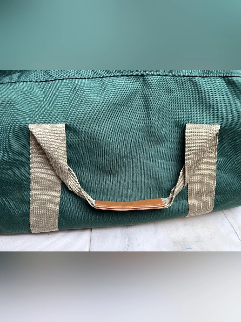 Vintage Texaco Additive Green Canvas Weekender Duffel Bag with Tan Straps